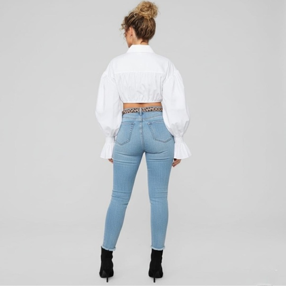 Shirt White Denim Crop Top Woman’s Comfort - Picture 6 of 13
